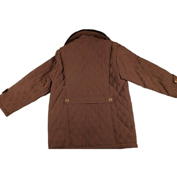 Vintage BERNARDO Faux Fur Removable Collar Quilted Coat Size M Brown - Picture 4 of 13